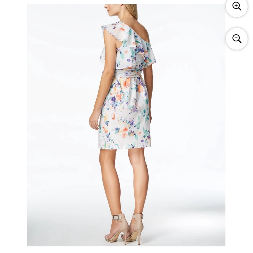 Calvin Klein One Shoulder Sheath White Multicolor Floral 100% Cotton Dress Sz 12 - Picture 2 of 9